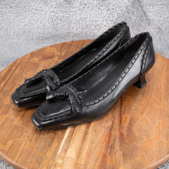 STUART WEITZMAN Pewter Black Comfort Tassels Whip Stitch Loafer Shoe 6.5M Spain - Picture 3 of 6